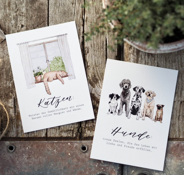 Postkarte Aquarell "Katzenliebe"